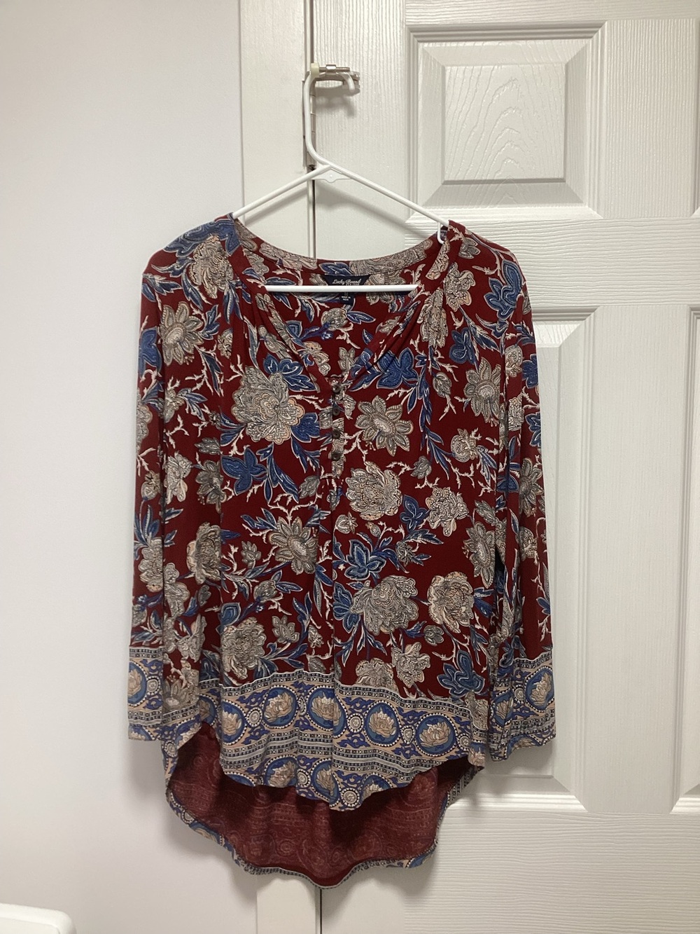 Burgundy Floral Button-Front Women's Top